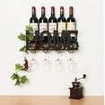 Soduku Wall Mounted Metal Wine Rack 4 Long Stem Glass Holder Wine Cork Storage