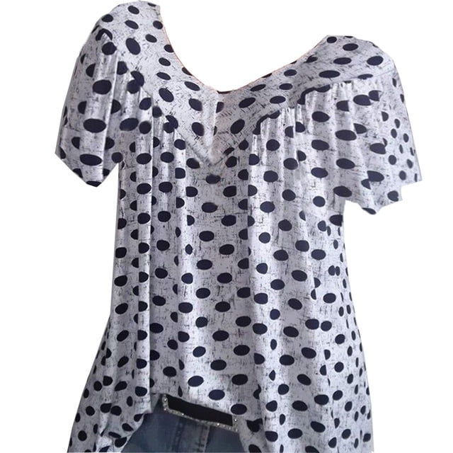 Sonducket Camiseta Cuello en V Blusa de manga corta Estampado Mujer Suelta Mujer Suelta Top de verano Prendas para la parte del cuerpo Blanco 5XL