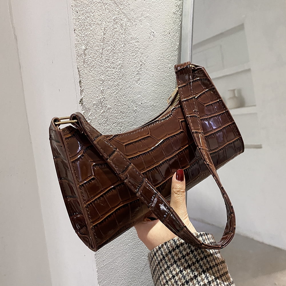 FunnyBeans Bag Crocodile Effect Retro Faux Leather Classic Clutch Shoulder Purse  Handbag for Women (Dark Brown) - Walmart.com