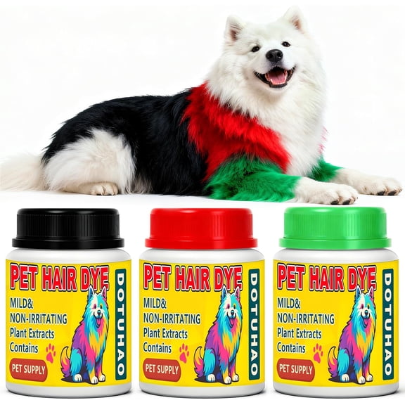 Dog Hair Dye, 3 Color - Black, Green, Red Pet Hair Dye Set, Pet Safe Dyes, Dog Hairs Coloring Agent, Fashionable DIY Pets Grooming, Easy to Use (3 Color, 3x100ml)