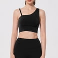 thumbnail image 5 of Wang6 One Shoulder Cropped Tank Tops Trendy Wireless Workout Longline Bras Seamless Running Gym Yoga Tops Black L, 5 of 6