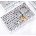 thumbnail image 4 of Acrylic Clear Jewelry Organizer Box 3 Drawers, Velvet Jewelry Storage, Earring Rings Necklaces Bracelets Storage Display Case Gift for Women, Girls, 4 of 11