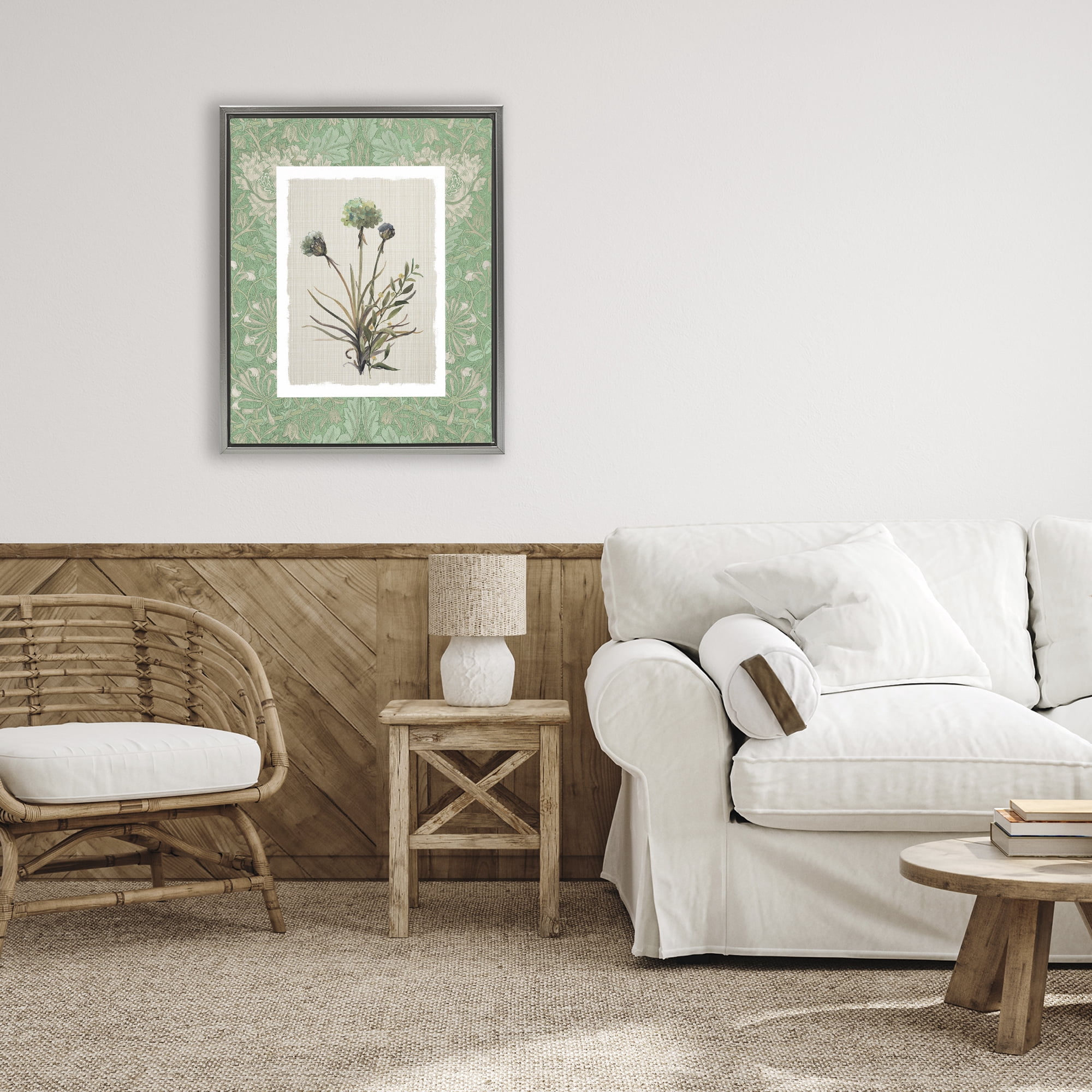 Stupell Industries Vintage Foliage in Green Gray Framed Floater Canvas Wall Art, design by Carol Robinson