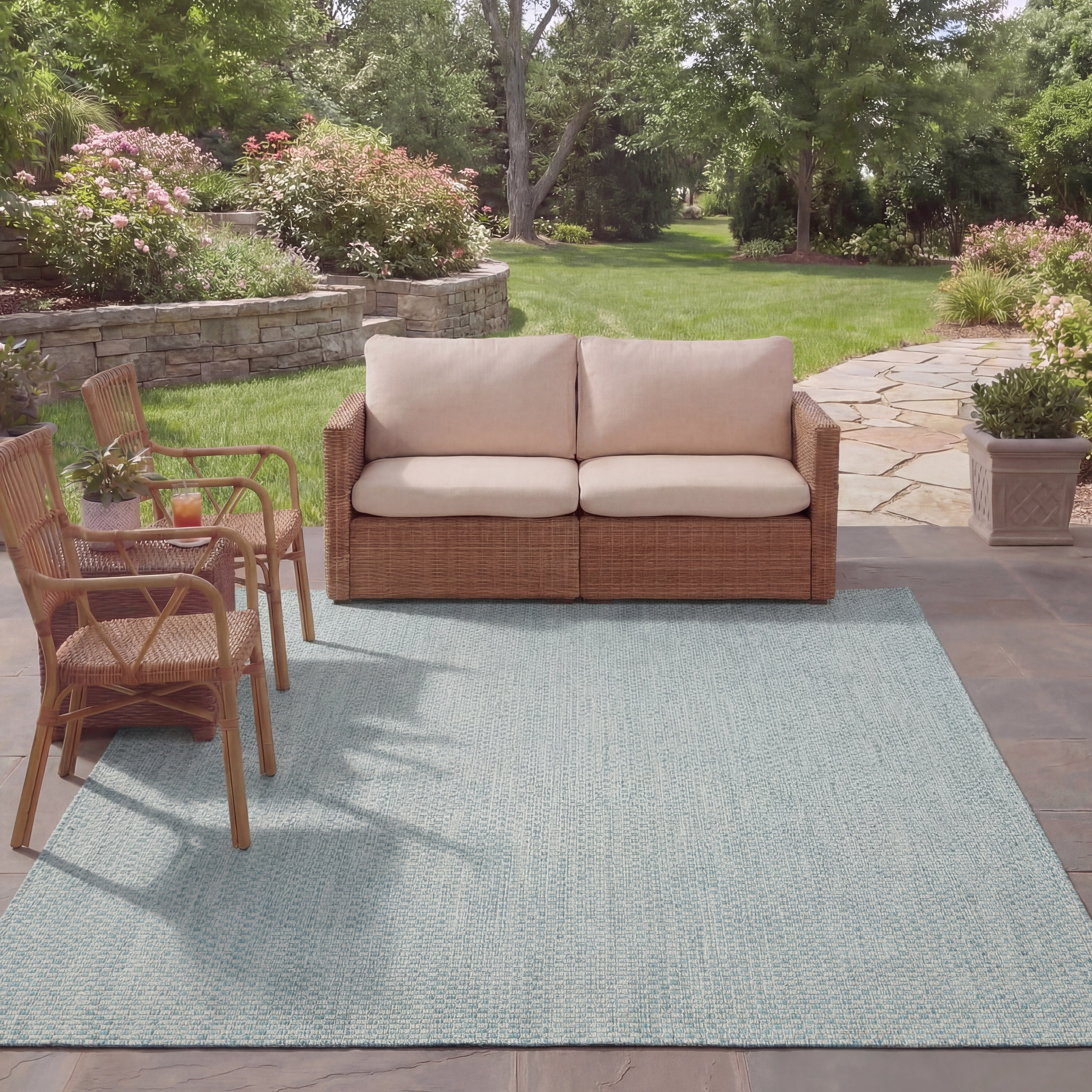 Safavieh Courtyard Blair Checkered Indoor/Outdoor Area Rug, Light Blue/Light Gray, 7'10" x 7'10" Square
