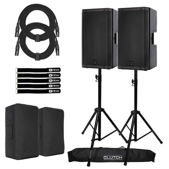 (2) RCF ART 935-A 15" Professional Digital Active Speaker Systems with Protective Covers & Stands Package