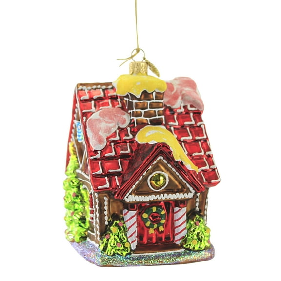 Huras Family Cotton Candy Gingerbread House - 1 Glass Ornament 5.5 Inch, Glass - Ornament Candy Cane Gum Drop S748a