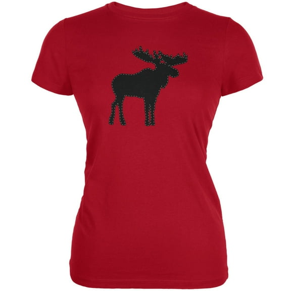 Moose Faux Stitched Red Juniors Soft T-Shirt - X-Large