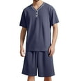 thumbnail image 2 of Kureaily Men's Summer V Neck Short Sleeve Top And Shorts Casual Style Pajama Loungewear Set Two-Pieces Loungewear, 2 of 6