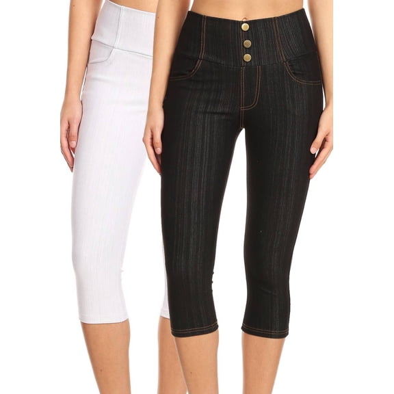 2 Pack Women's High Waisted Capri Jegging Stretch Knit Denim Cropped Pants Size S -3XL Inseam  20"