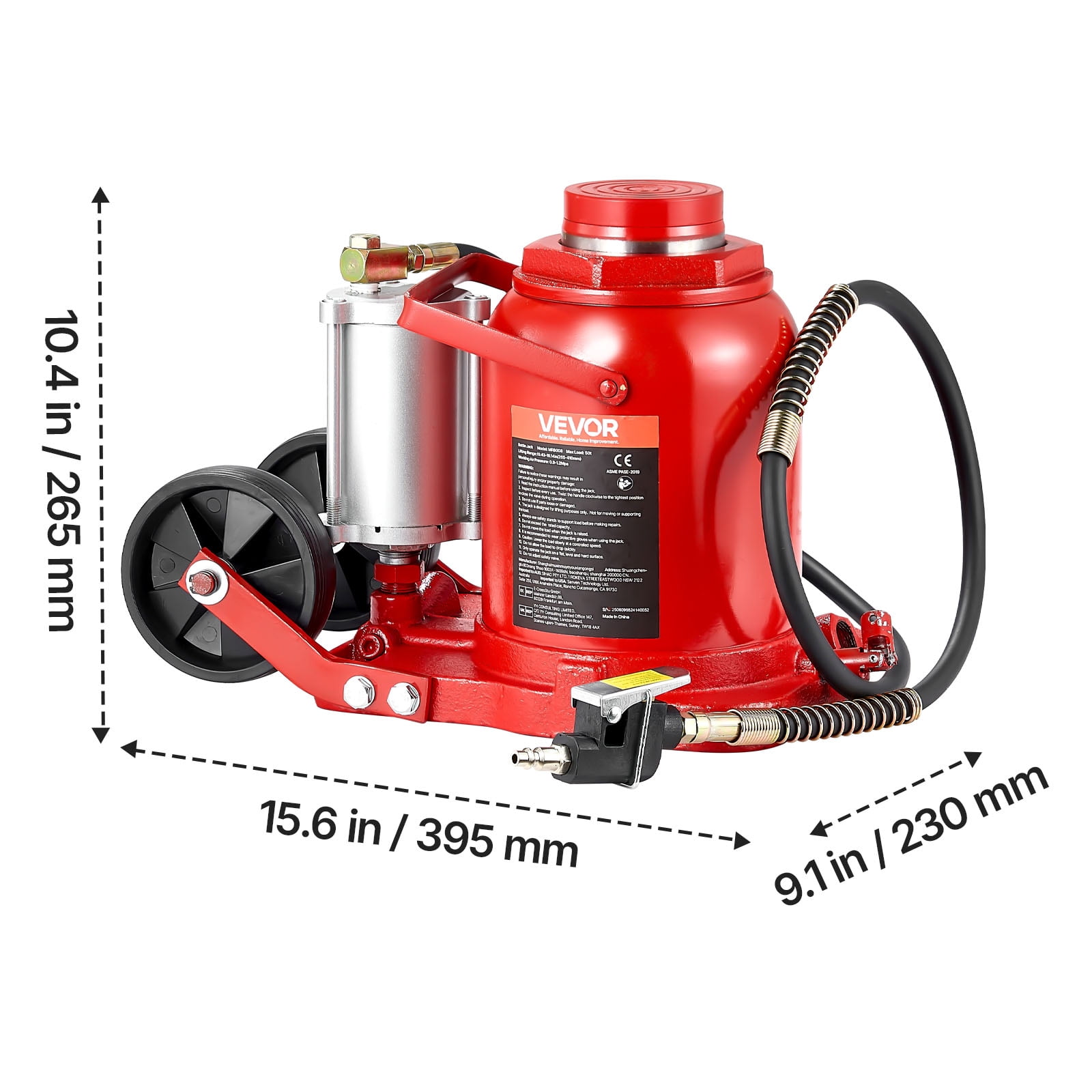 VEVOR Air Hydraulic Bottle Jack, 50 Ton (110231.5 lbs) Capacity, 10.4-16.1 Inch Lifting Range, Pneumatic/Manual Heavy Duty Welded Bottle Jack with Pump
