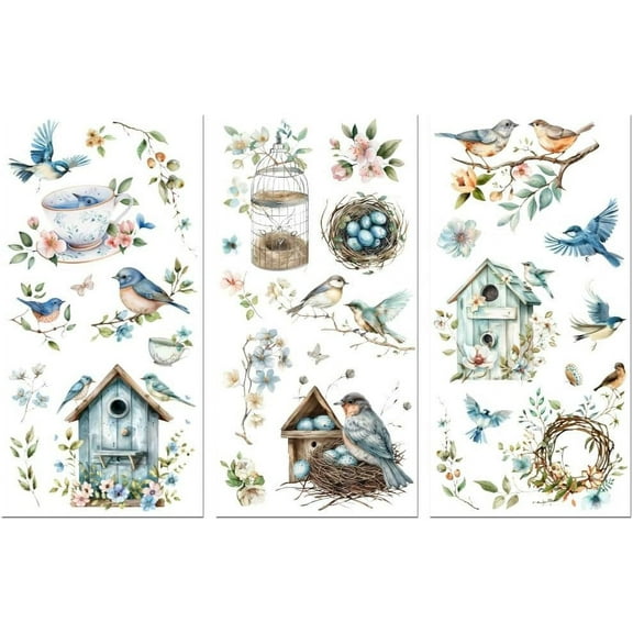 Rub on Transfer Decals for Furniture Crafts Bird's Nest 6"x12" 3Pcs Waterproof UV Transfer Decals Sticker for Dresser Glass Porcelain Wood Plastic DIY