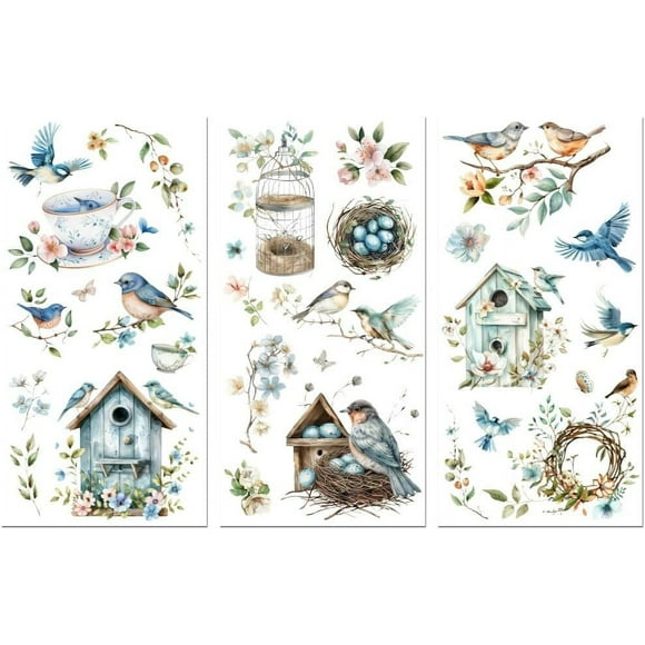 Rub on Transfer Decals for Furniture Crafts Bird's Nest 6"x12" 3Pcs Waterproof UV DTF Transfer Decals Sticker for Dresser Lingerie Chests Drawer Glass Porcelain Wood Plastic DIY
