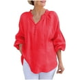 thumbnail image 2 of Sevevn Women's New Casual Cotton And Linen Cardigan With Three Quarter Sleeves Clear Color Multi-color Women's Women Beach Fashion Red L, 2 of 5