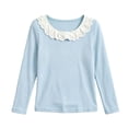 thumbnail image 5 of Little Girls Tops Layering Crew Neck Ruffle Loose Pullover Long Sleeve Color Block Casual Trendy Outfits Blue 3-4Years, 5 of 5