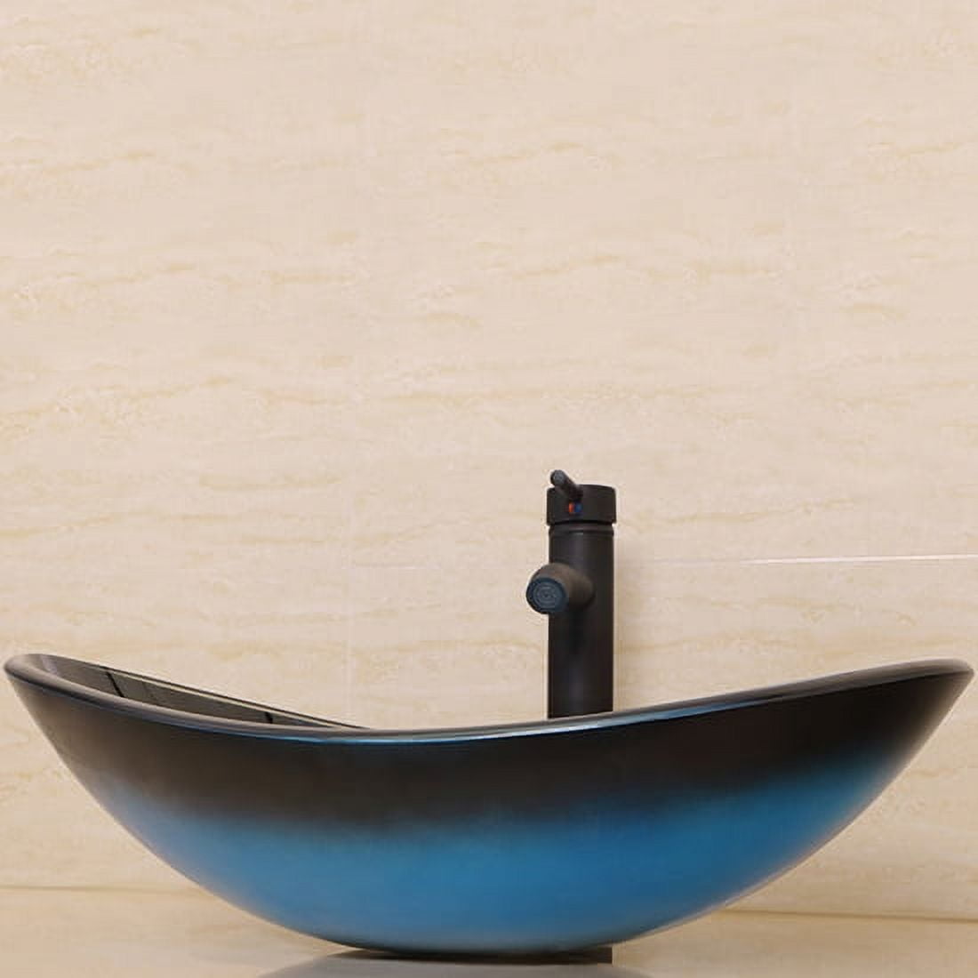 Wonline Modern Bathroom Oval Tempered Glass Vessel Sink Orb Pop up Drain & Faucet Bowl Vanity Basin Combo
