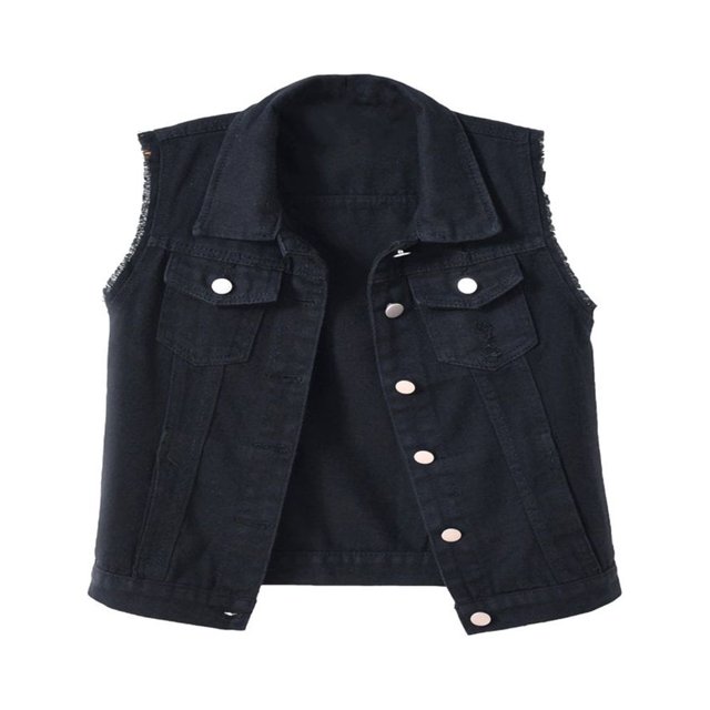 Gilet en Jean Sans Manches Grande Taille pour Femmes, Col Rabattu, Déchiré
