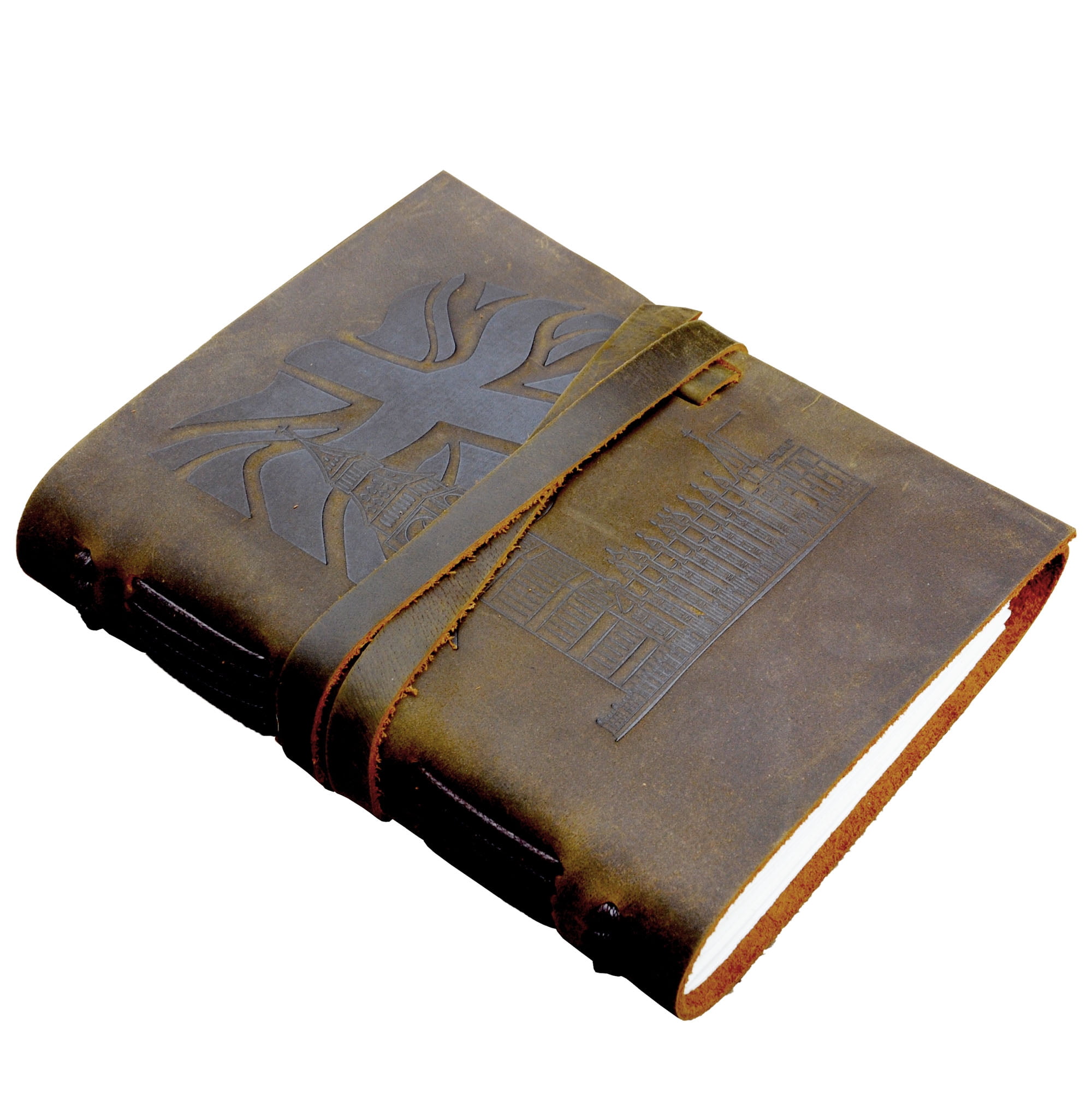 Leather Bound Journal for Men and Women, Handmade Gift Set with Union Jack Flag and Big Ben Embossed Journal and Stylish Pen, Vintage and Classic, Notebook, Sketchbook, Planner Diary (300 Pages) 8x6"