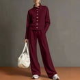 thumbnail image 3 of Tbopshirt Women's Sweatshirt and Sweatpants Set Crew Neck Button Long Sleeve Solid Color Wide Leg Pants Casual Wear 2 Piece Outfit for Women Casual Clothing, 3 of 6