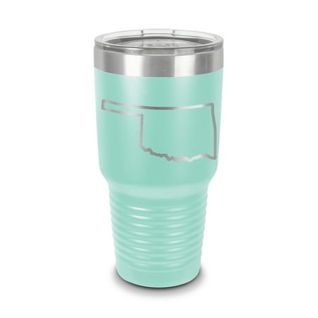 

Oklahoma Outline Tumbler 30 oz - Laser Engraved w/ Clear Lid - Stainless Steel - Vacuum Insulated - Double Walled - Travel Mug - ok - Teal