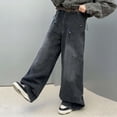 thumbnail image 3 of Crunowin Girls Denim Pants, With Pockets Loose Multiple Pockets Vintage Straight Leg Jeans Size 10, 3 of 9