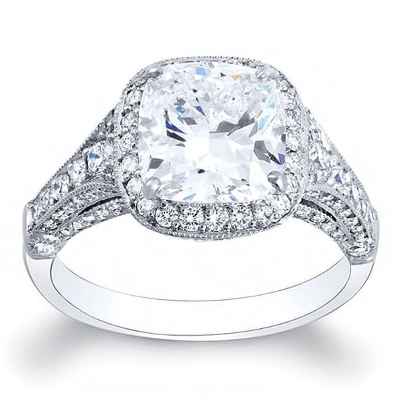 Oryn Jewel 1.9 Ct Cushion Cut Diamond Ring for Her - 14K White Gold Plated Ring - Halo Anniversary Ring for Women - Milgrain Engagement Wedding Ring - Promise Gift for Her - Stackable Diamond Ring