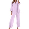 thumbnail image 5 of Womens Pant Suit Long Sleeve Daily Casual Solid Shirt Tops Pockets Shirt Trousers Set Two Piece Sets for Women, 5 of 5