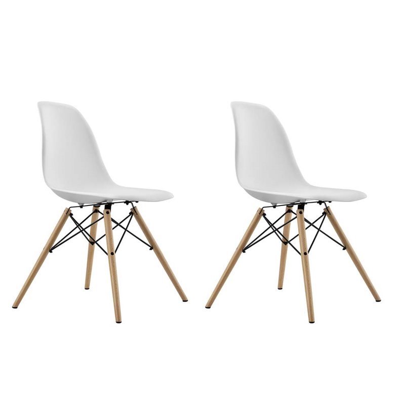 Allora MidCentury Molded Dining Chair with Wood Legs in White (Set of