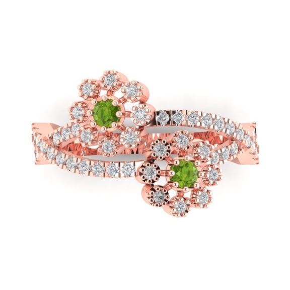 Halo Engagement Ring for Women - 0.48ct Natural Peridot in 14K Rose Gold Promise Ring