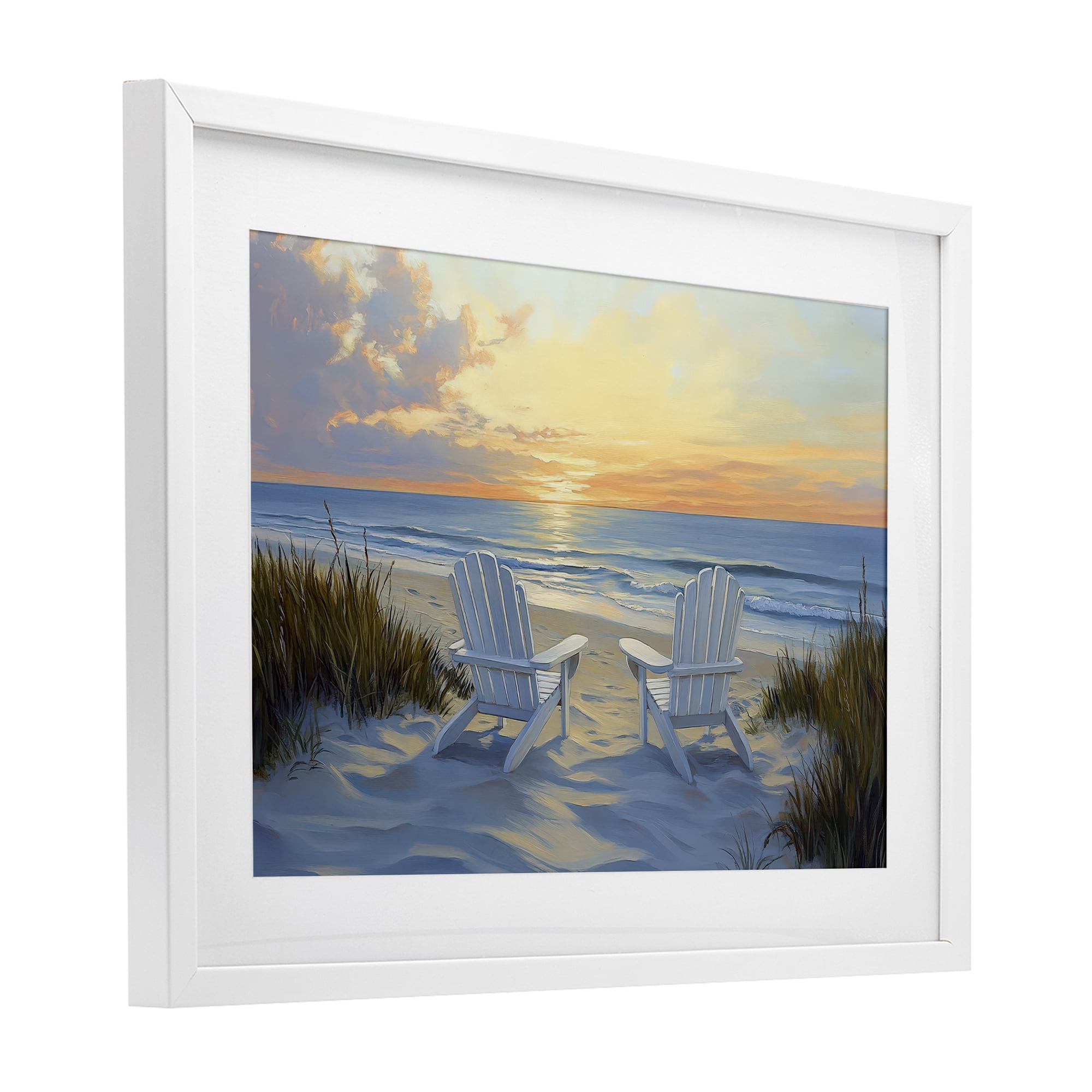 Stupell Industries Calm Beach Sunset Overlook White Framed Print Under Glass, design by Petal Prints Design