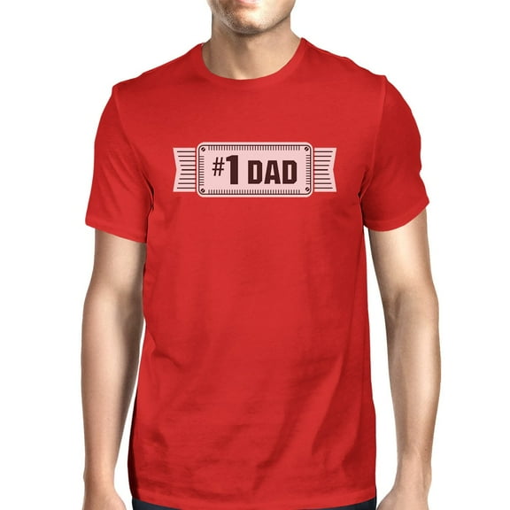 #1 Dad Mens Red Crew Neck Cotton Shirt Perfect Dad