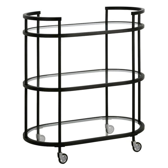 HomeRoots Black Steel And Glass Oval Rolling Bar Cart