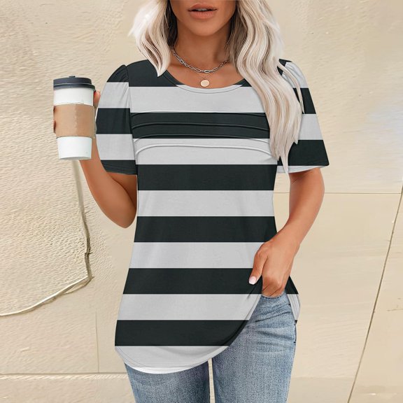 Texiao Women's T Shirt Short Sleeve Formal Casual Shirt Spring Summer Clothing Flowing Creases Front V Neck