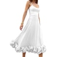 thumbnail image 2 of Womens Fashion Spaghetti Strap Flowy A-Line Dress with 3D Floral Appliques Party Maxi Gown White S, 2 of 6