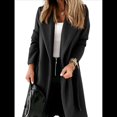 thumbnail image 1 of Chaqueta Clásica de Mujer con Solapa, Larga, Abertura Frontal y Cinturón, Abrigo Extra de Lana Negro XXL, 1 of 6