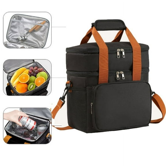 17L Expandable Double Deck Lunch Cooler Box, Lightweight Leakproof Lunch Tote Bag W/ Side Tissue Pocket&Adjustable Shoulder Strap, Suit for Work,School,Picnic