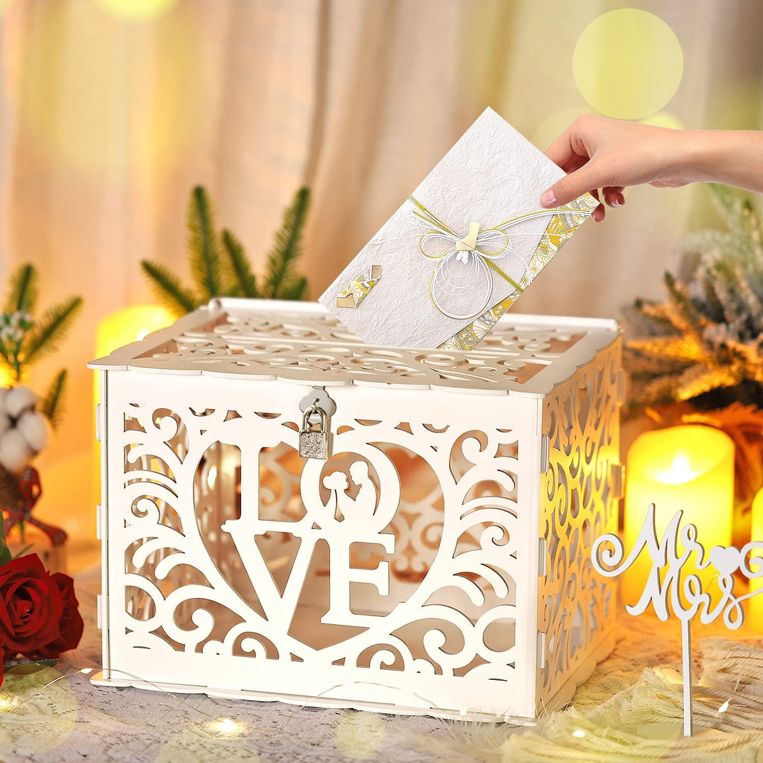 Wedding Card Box with Lock Wooden Gift Envelope Box DIY Wedding