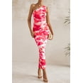 thumbnail image 3 of Vestido PRETTYGARDEN de un Hombro con Fruncido y Estampado Floral Rosa M, 3 of 8