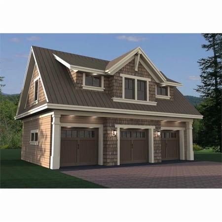The House Designers: THD-1994 Builder-Ready Blueprints to Build a Craftsman 3-Car Garage + Apartment House Plan with Slab Foundation (5 Printed Sets)