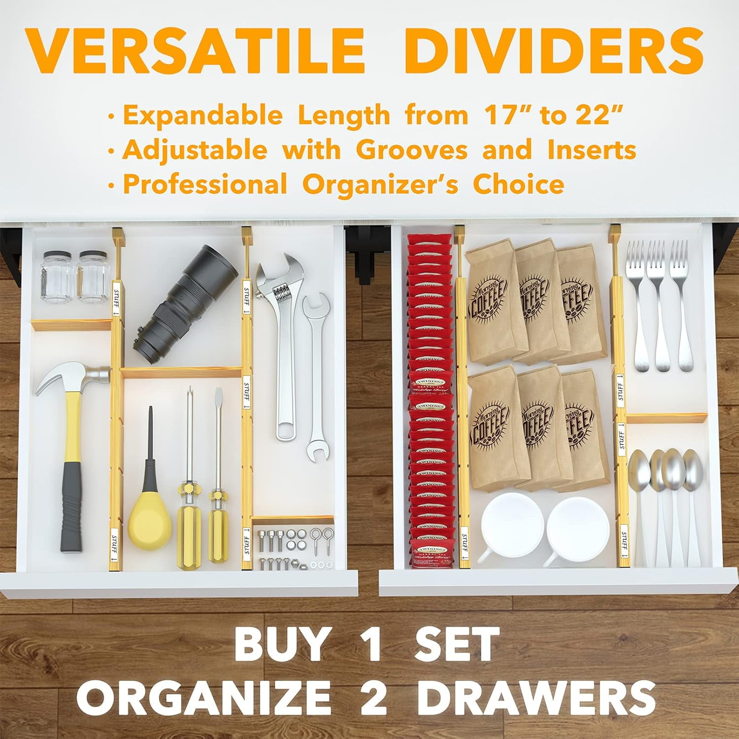 SpaceAid Bamboo Kitchen Organizer Drawer Dividers, Expandable(17-22 in), 17"L x 0.6"W x 2.6"H