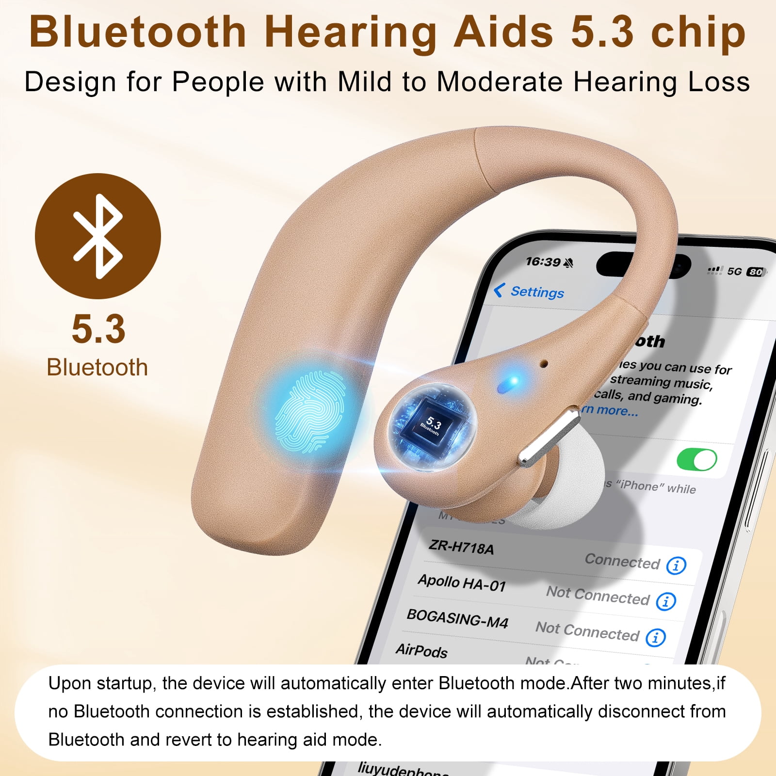 Personal Sound Amplifiers with Bluetooth 5.3, Rechargeable Sound Amplification Device with Charging Case, 16-Channels Noise Reduction, Volume Control for Clear Audio
