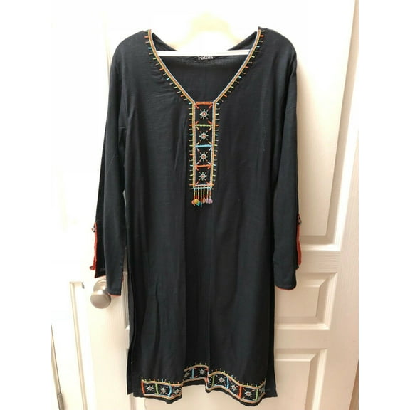 Black Pakistani Indian Embellished Embroidered Cotton Party 3pc Stitched Suit S New