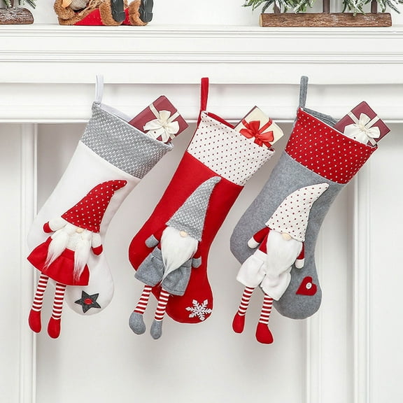 Xuniizn Christmas Stockings Bulk, Assorted Festive Xmas Stockings for Fireplace Mantel Decor, Traditional Holiday Ornaments, Christmas Decorations for Home, Cloth, White