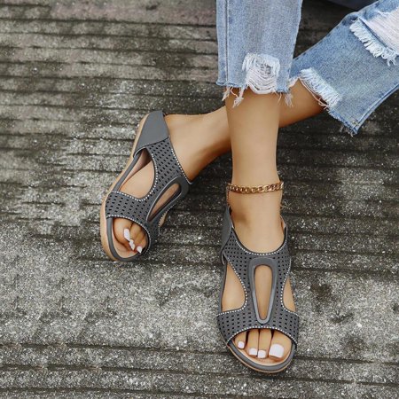 

Homedles Sandals Women- Gift for Women Open toe Casual Beach Comfortable Flat Women Sandals Gray 36