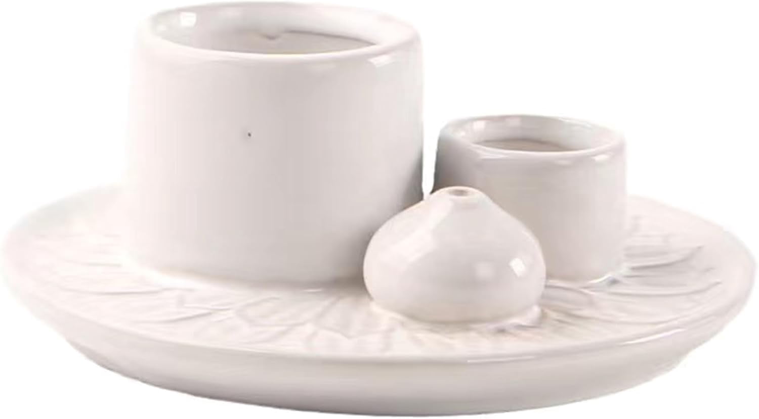 4 in 1 Incense Burner Holder: Ceramic Incense Holder Sage Holder for Burning, Candle Holder Stick Incense Holder, Palo Santo Holder, Incense Tray Ash Catcher Tray for Meditation Yoga Room (White)