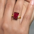 thumbnail image 5 of Gem Stone King 18K Yellow Gold Plated Silver Red Created Ruby Ring for Women (5.00 Cttw, Emerald Cut 14X10MM, Gemstone July Birthstone, Available in Size 5, 6, 7, 8, 9), 5 of 5
