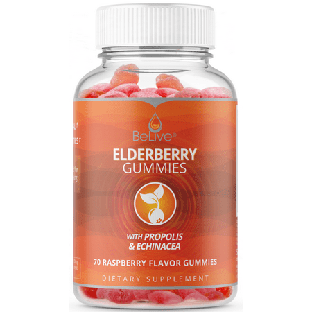 Elderberry Gummies with Propolis, Echinacea. Sambucus Nigra, Vitamin C Herbal Supplement Made for Kids & Adults. Immune System Support, All-Natural and Vegan Friendly | Raspberry Flavored. 70