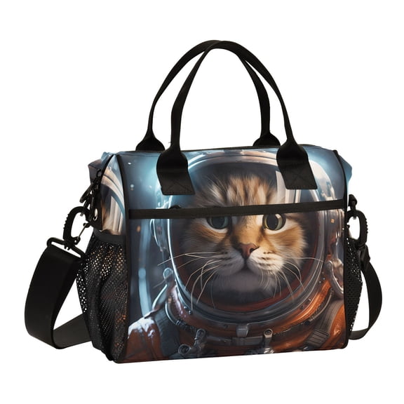 Orange Cat Astronaut Cooler Bag Lunch Bag Soft Cooler Cooling Tote Insulated Lunch Box for Adult Men Women