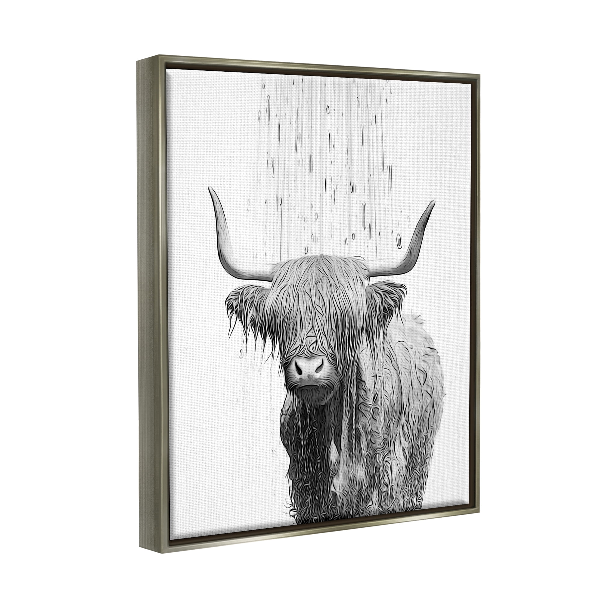 Stupell Industries Cattle Bathroom Splash Animals & Insects Painting Gray Floater Framed Canvas Art Print Wall Art, 17 x 21