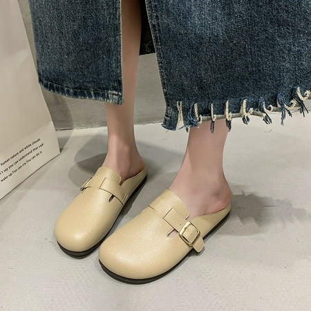2024 Thick-soled Toe-cap Half Slippers for Women Casual Sports Flat Loafers for Outer Wear New Heelless Soft-soled Mule Shoes