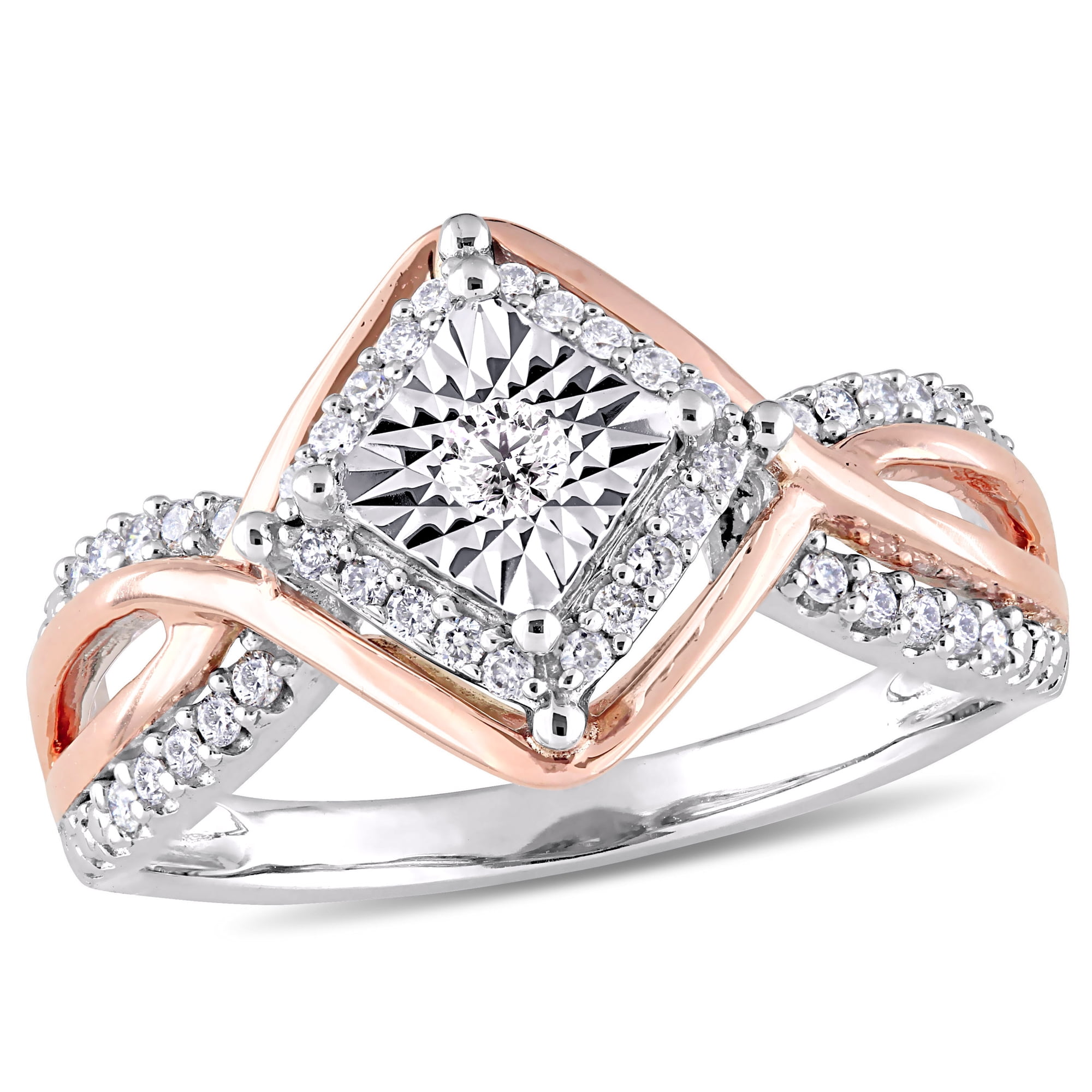 Miabella 1 4 Carat T.W. Diamond 10kt Two-Tone Gold Halo Engagement Ring by Miabella